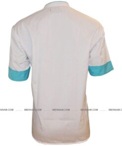 پشت لباس آشپزی شف سفید فیروزه ای