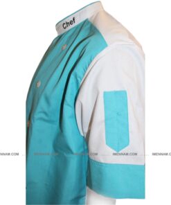 لباس آشپزی شف سفید فیروزه ای از بغل