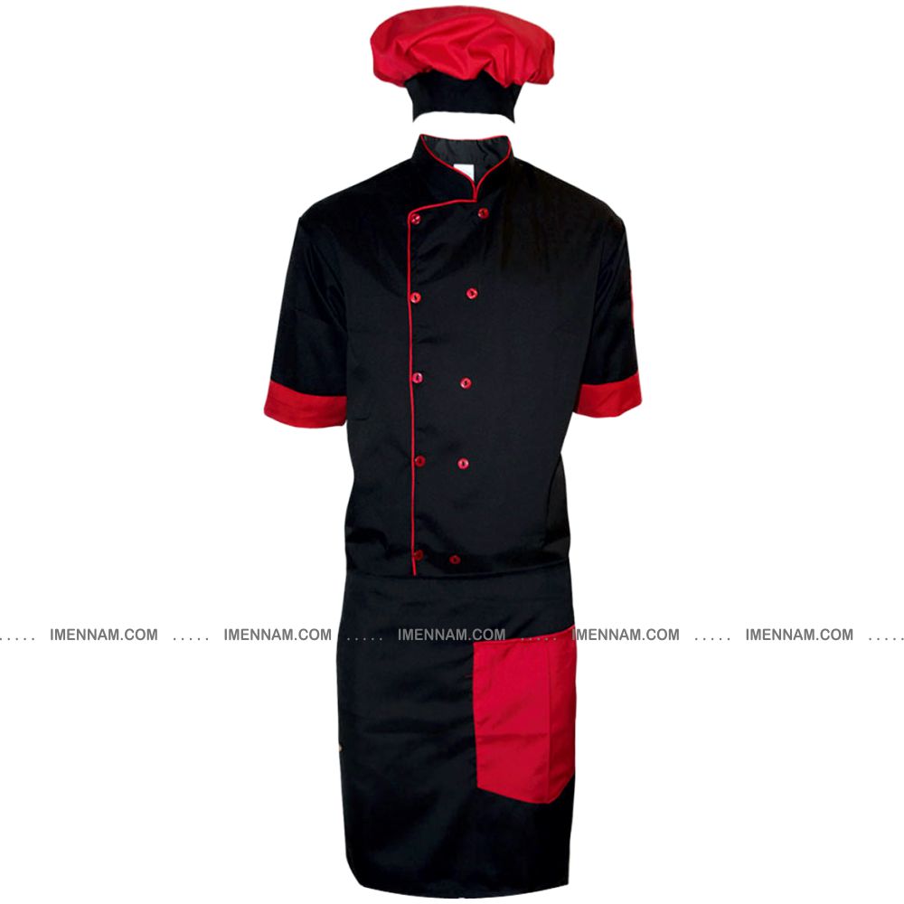 لباس سرآشپز ده دکمه 11 ست کلاه پیش بند و لباس سرآشپز ده دکمه مشکی