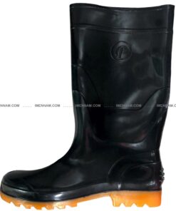 یک لنگه چکمه پلاستیکی مشکی ساق بلند زیره زرد برند جاپا از بغل