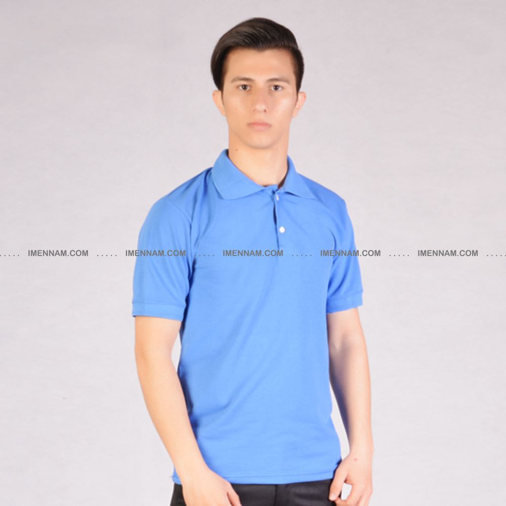 تیشرت جودون یقه دار 23 تیشرت جودون یقه دار آبی روشن با زمینه خاکستری