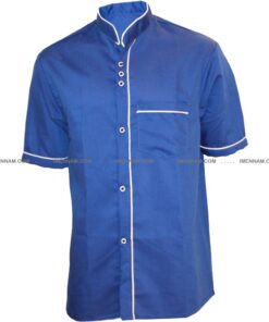 لباس آشپزی سه دکمه آبی از جلو