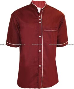 لباس آشپزی سه دکمه زرشکی از جلو