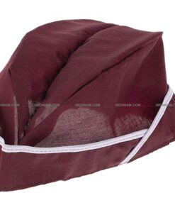 کلاه آشپزی قایقی زرشکی نوار سفید از بالا