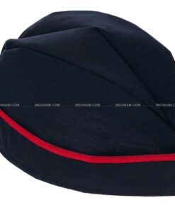 کلاه آشپزی قایقی سرمه ای نوار قرمز از بالا