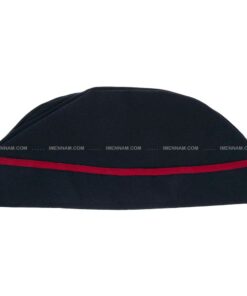 کلاه آشپزی قایقی سرمه ای نوار قرمز از بغل