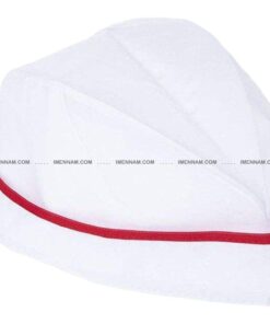 کلاه آشپزی قایقی سفید نوار قرمز از جلو