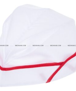 کلاه آشپزی قایقی سفید نوار قرمز از بالا