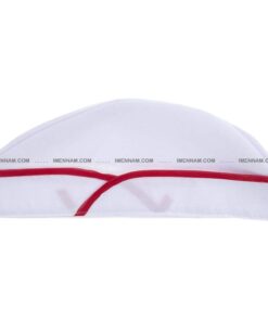 کلاه آشپزی قایقی سفید نوار قرمز از بغل