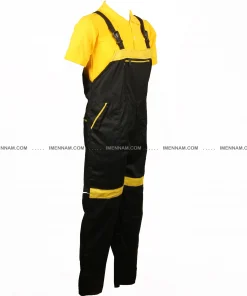 لباس کار دوبنده مشکی زرد از بغل