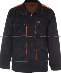 کاپشن لباس کار ست ورک سرمه‌ای نارنجی از جلو