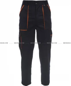 شلوار لباس کار ست ورک سرمه‌ای نارنجی از جلو