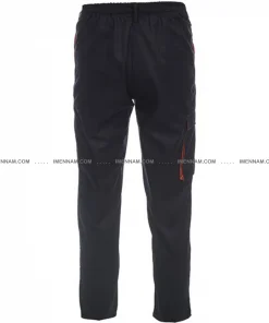 شلوار لباس کار ست ورک سرمه‌ای نارنجی از پشت