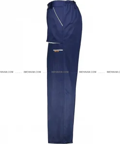 شلوار لباس کار ست ورک آبی نفتی استخوانی از بغل چپ