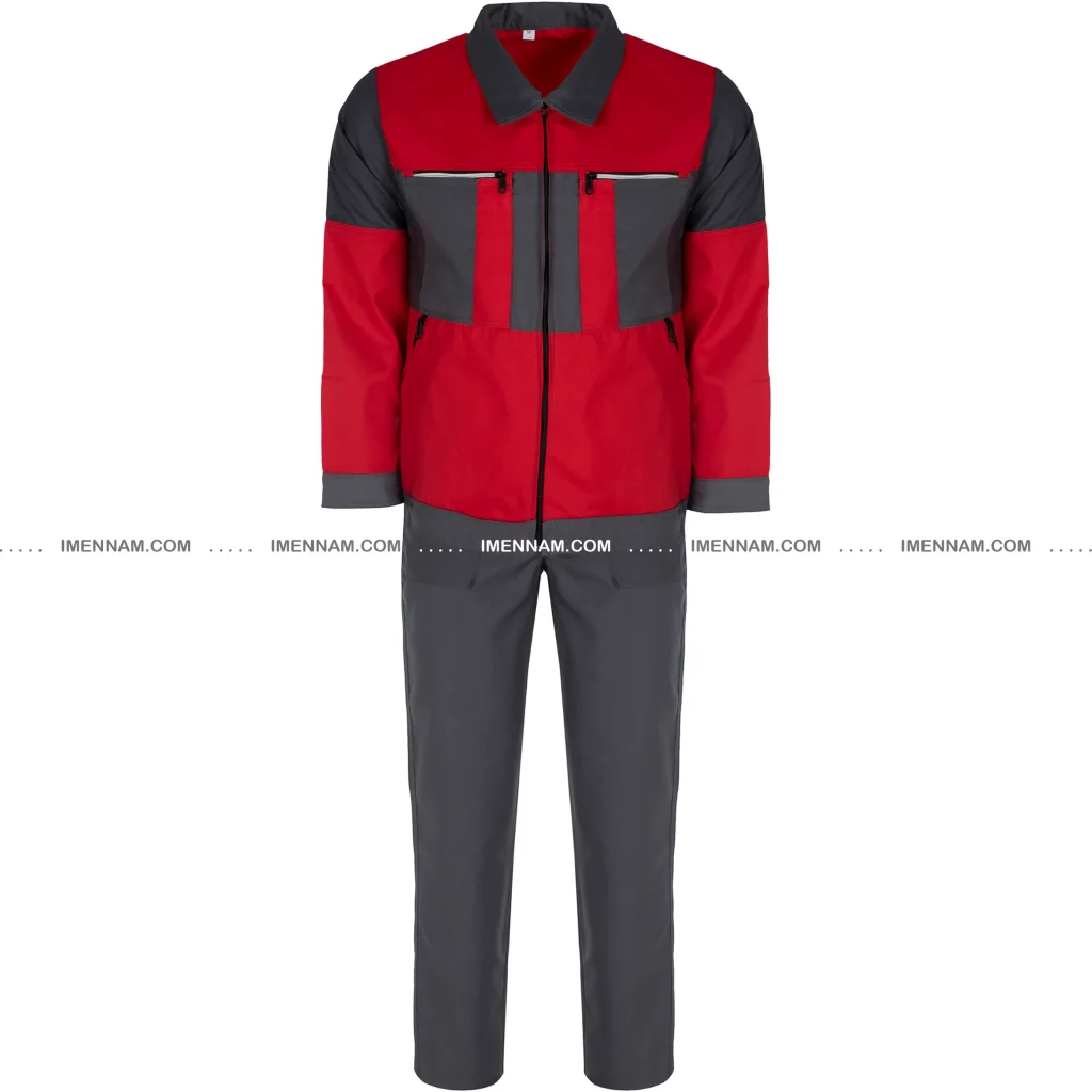 ست لباس کار سیلوری طوسی قرمز از جلو